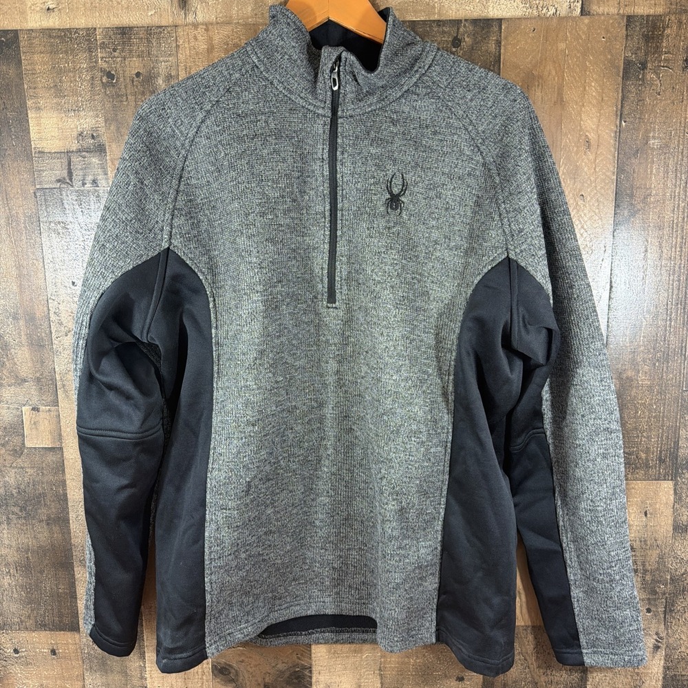 Spyder Men's Gray Black 1/4 Zip Pullover Sweater Size XL Knit Fleece Outerwear